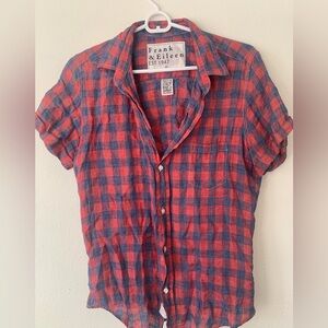 Frank & Eileen Women’s Eileen 100% Linen Shirt USA Size Small Red Blue Plaid